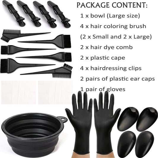 Close up view of the Borogo hair tinting mixing bowl with handle and application brushes demonstrating thick fiber bristles.