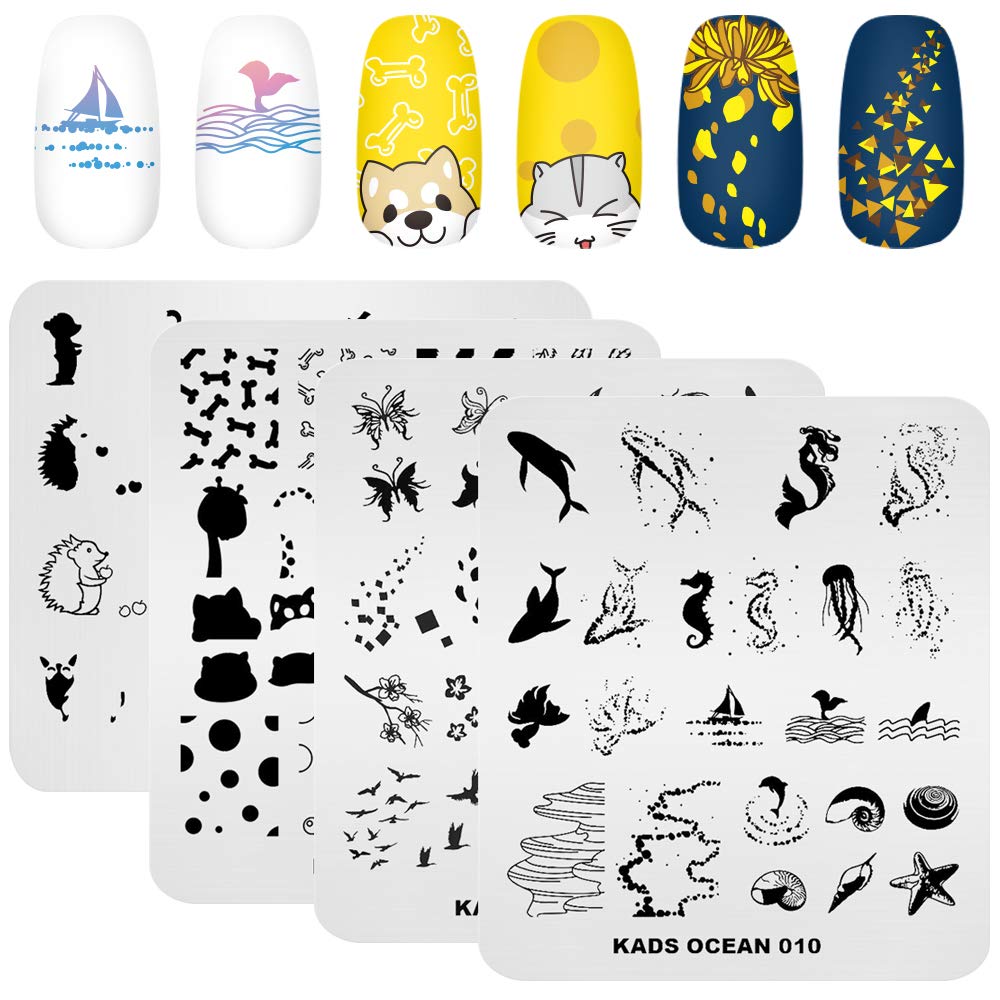 Detailed etched designs on Kads stainless steel nail plates