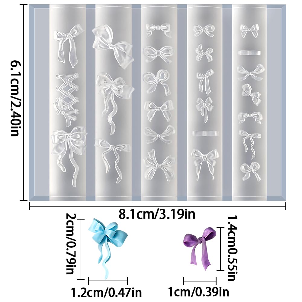 Transparent 3D gel nail art sculpture mold featuring cute mini bow tie templates