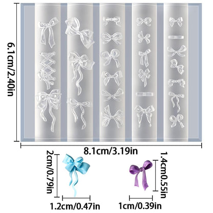 Transparent 3D gel nail art sculpture mold featuring cute mini bow tie templates