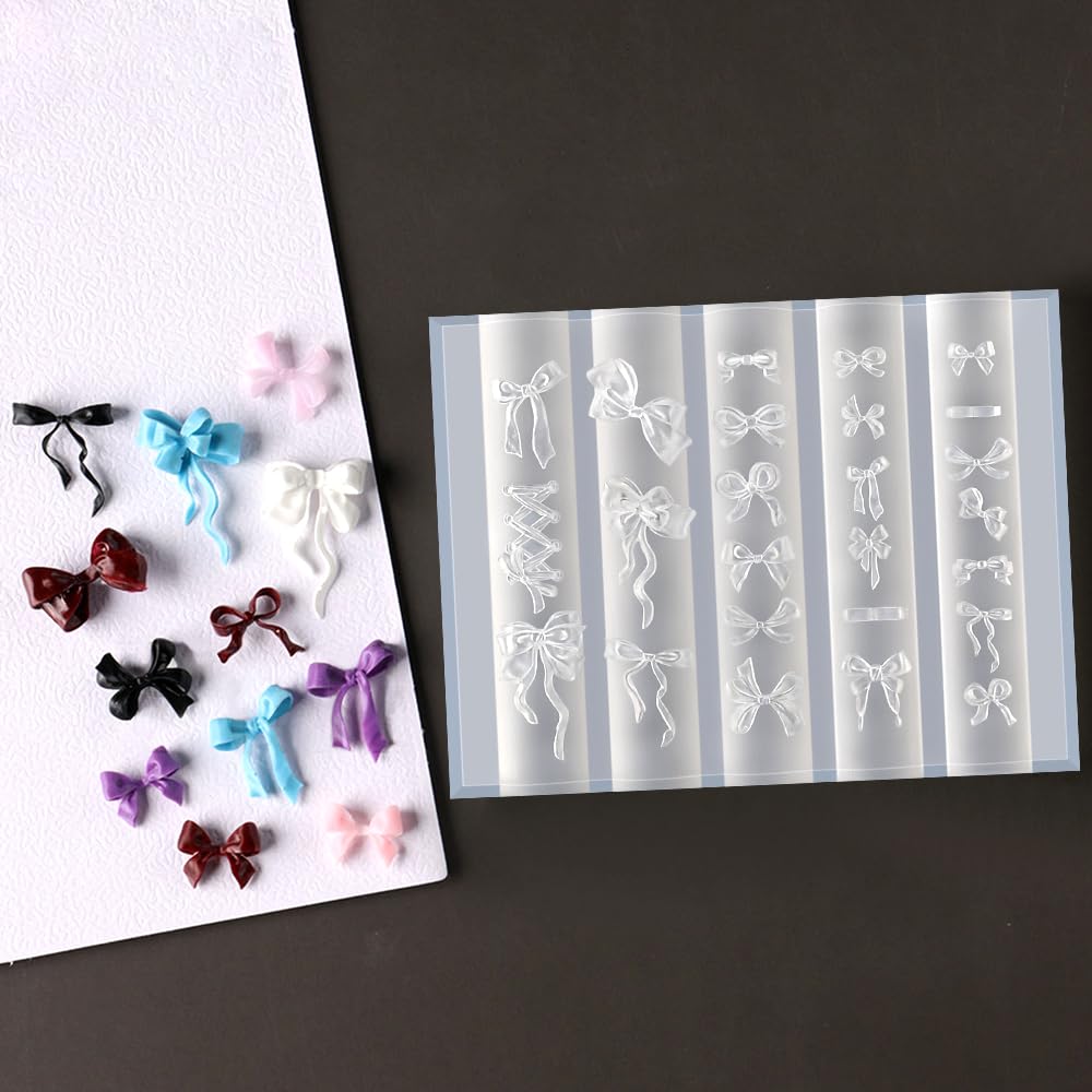 Detailed close up of the tiny bow designs on the WENEWFINE reusable nail template