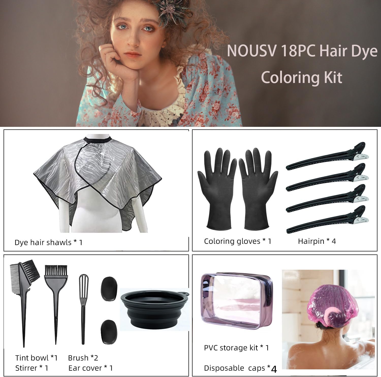 NOUSV collapsible black tinting bowl with handle and hair agitator mixing tool