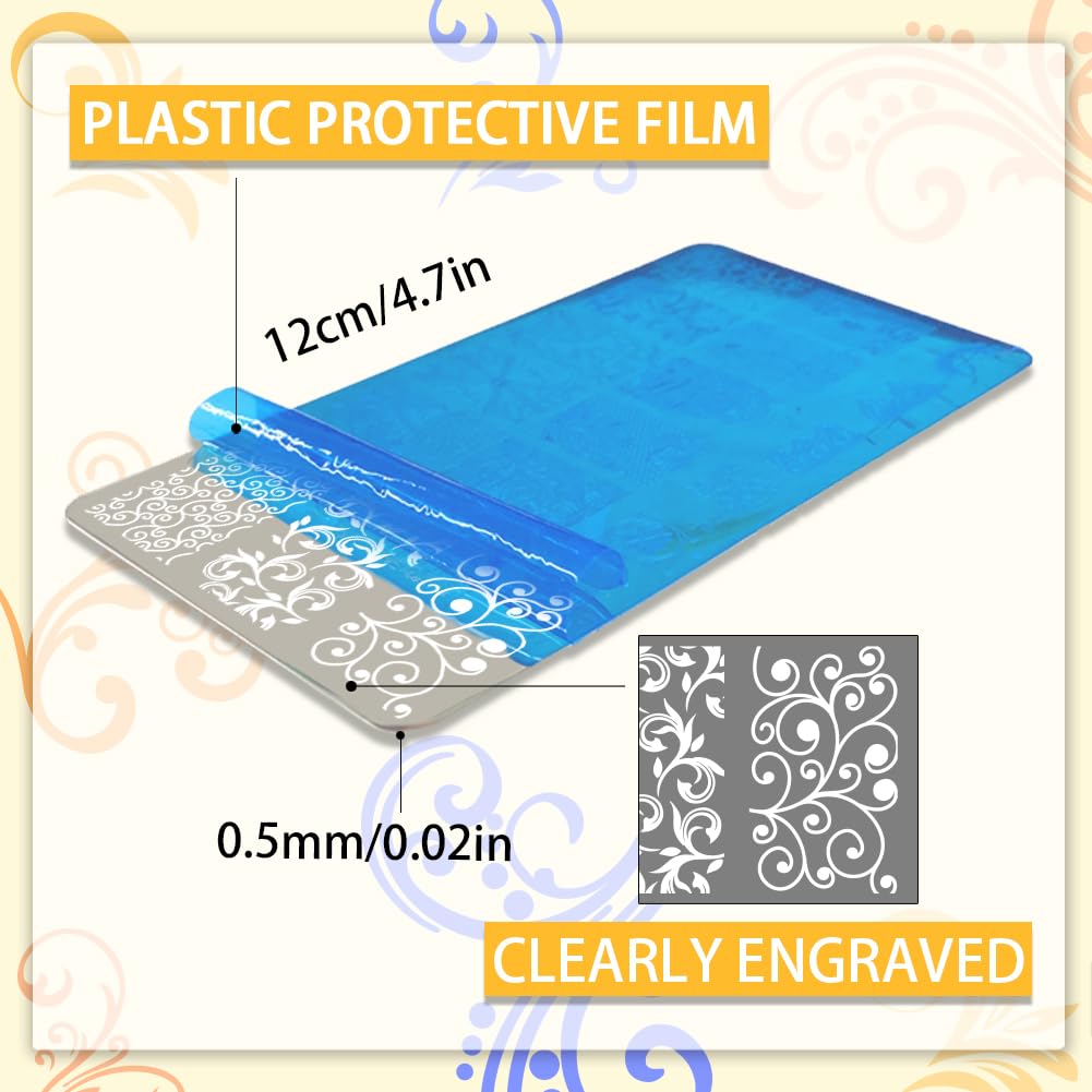 Close up of floral stamping patterns on stainless steel plate