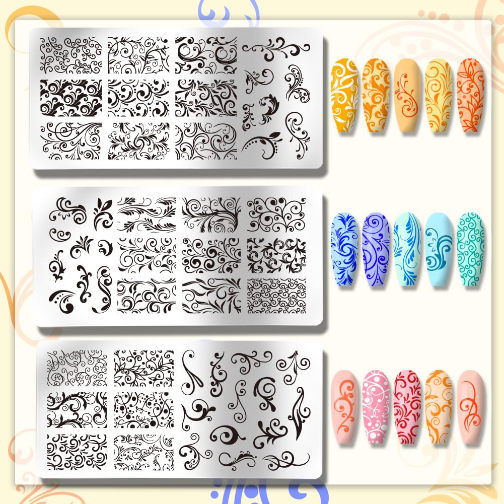 Three stainless steel nail art plates for manicure design