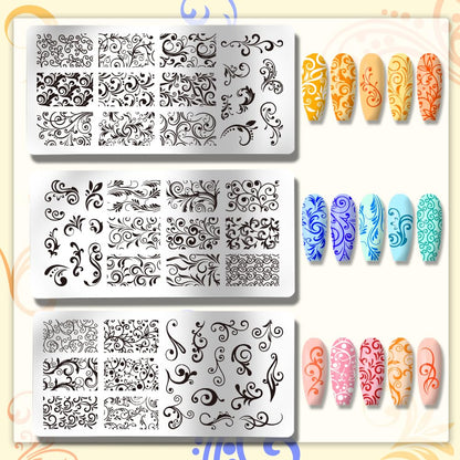 Three stainless steel nail art plates for manicure design