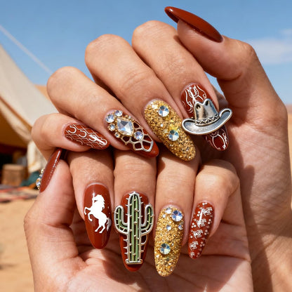 Detailed view of horse silhouette and saddle patterns for reverse nail stamping