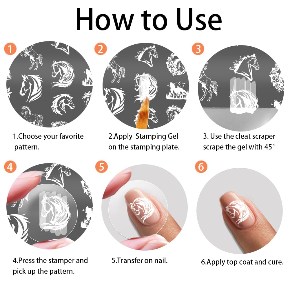 Complete set of horse pattern nail design plates ideal for Indian beauty enthusiasts