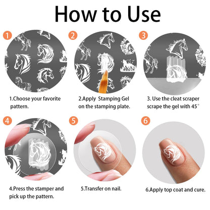 Complete set of horse pattern nail design plates ideal for Indian beauty enthusiasts