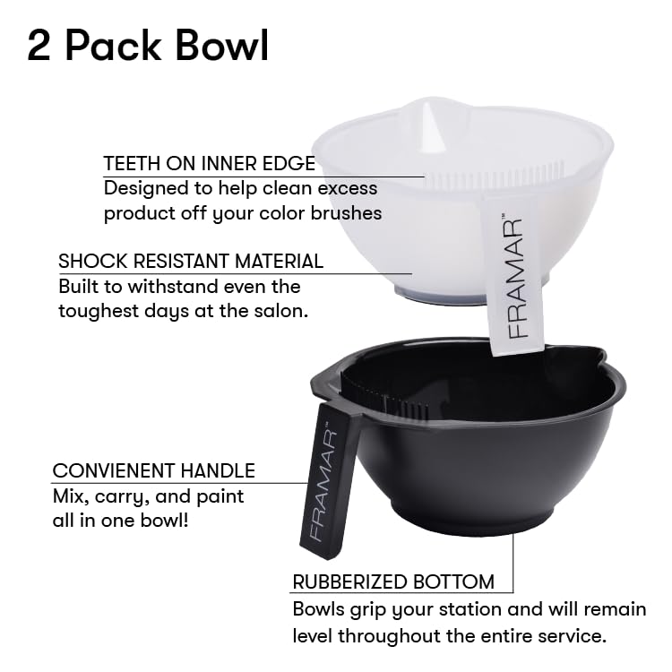 Side profile of the Framar tint bowl showcasing the ergonomic handle and easy pour spout.