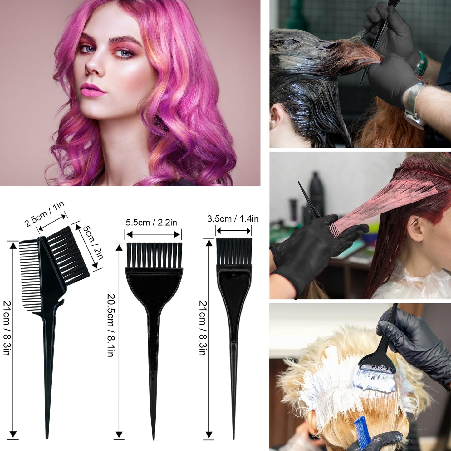 Close up view of the Svjetiq hair dye brushes and comb set for precise application.