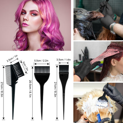 Close up view of the Svjetiq hair dye brushes and comb set for precise application.