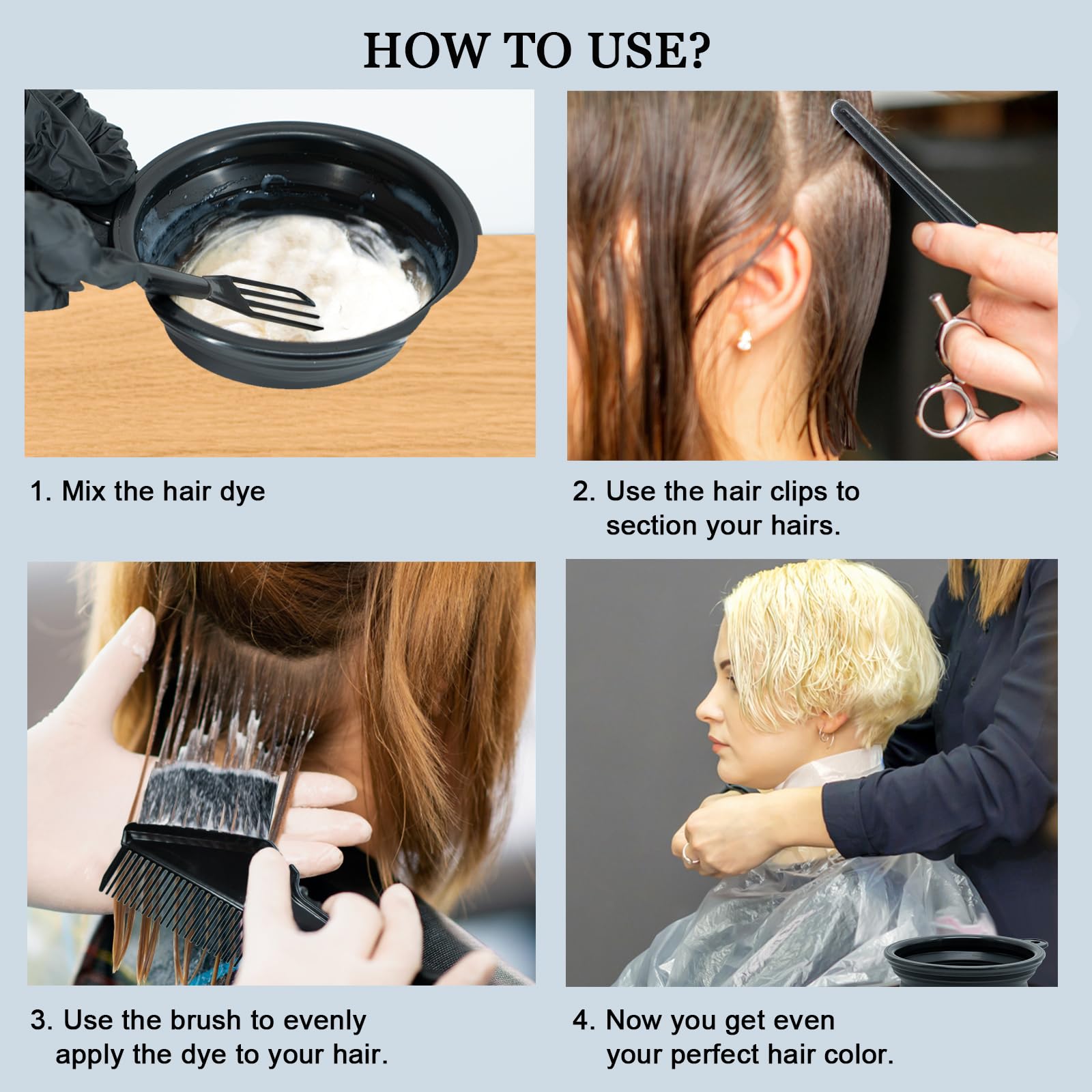 Top angle view of the premium Svjetiq twenty one piece hair coloring accessory set.