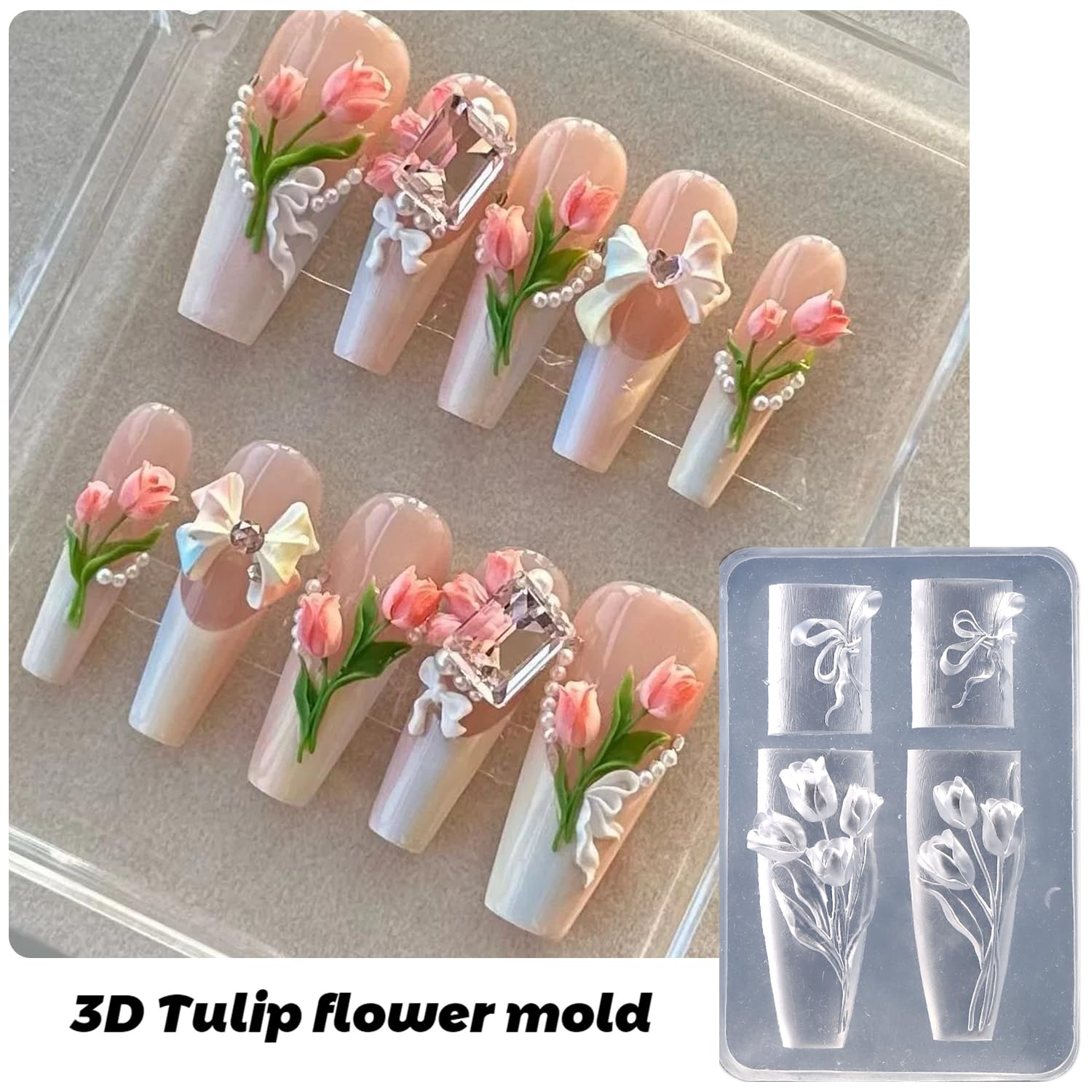 Detailed view of tulip bouquet lily and hibiscus flower pattern cavities