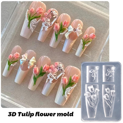 Detailed view of tulip bouquet lily and hibiscus flower pattern cavities
