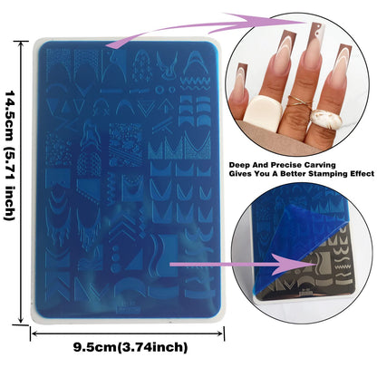 Detailed view of Mezerdoo geometric nail art stencil patterns