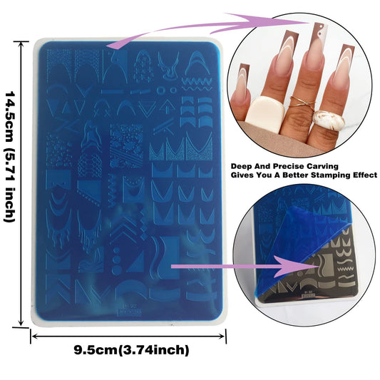 Detailed view of Mezerdoo geometric nail art stencil patterns