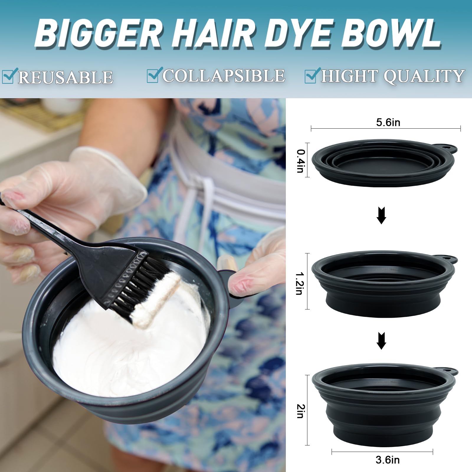 Xarchy salon hair coloring set with a black collapsible silicone mixing bowl and three distinct styling brushes.