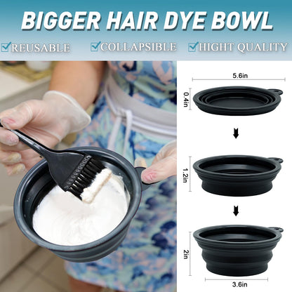 Xarchy salon hair coloring set with a black collapsible silicone mixing bowl and three distinct styling brushes.