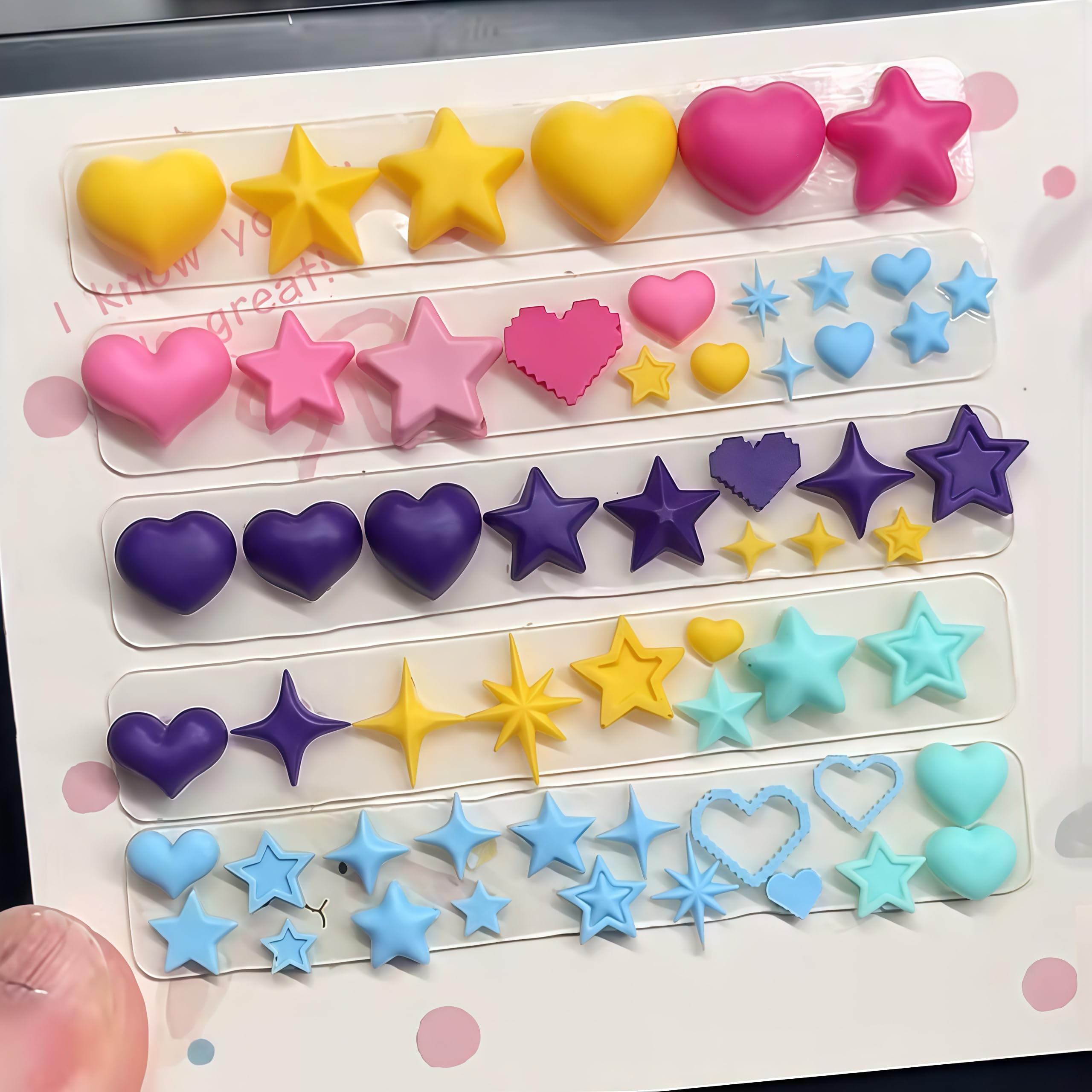 Close up of the transparent silicone nail art mold showing the deep engravings of Y2K star shapes.