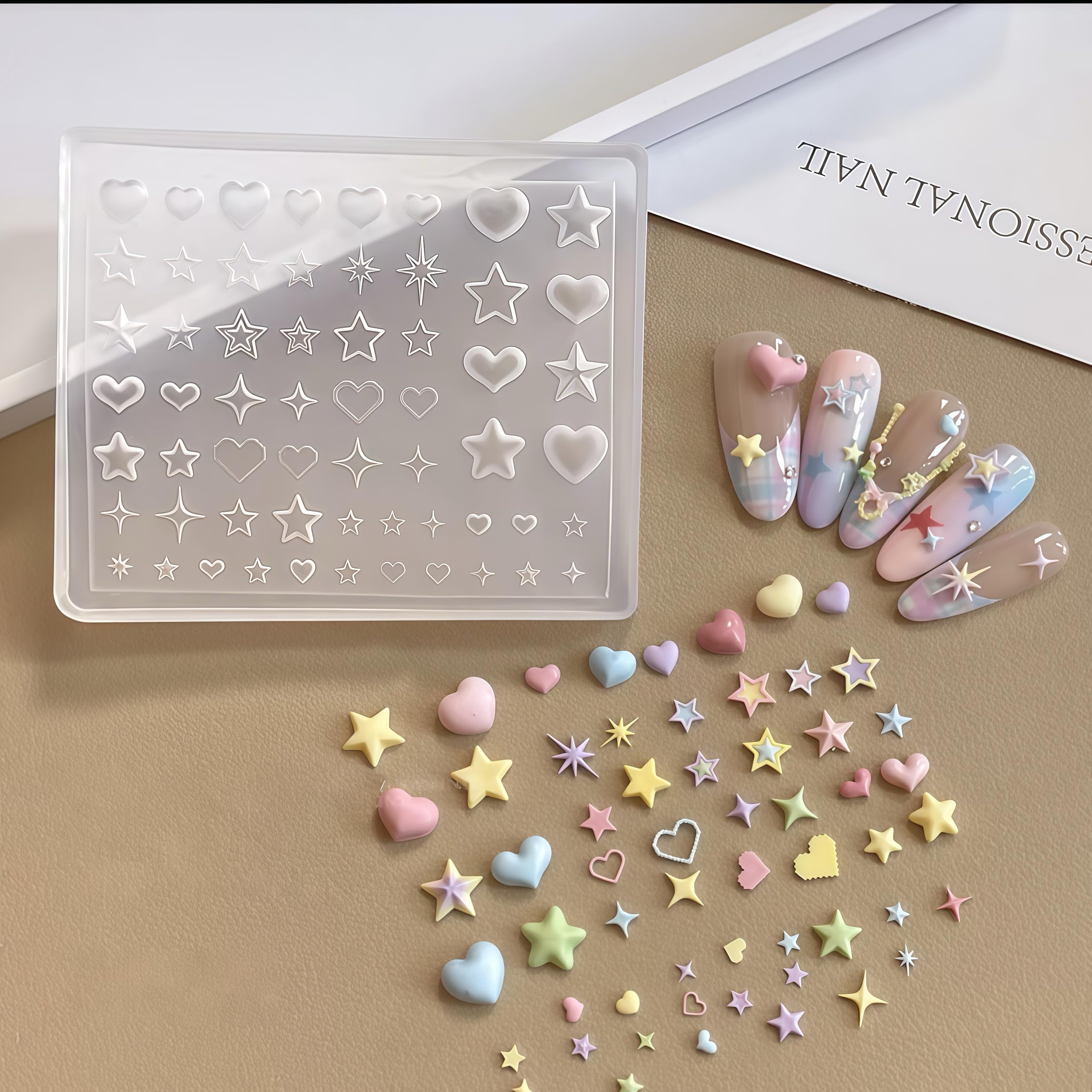 Completed 3D resin starburst charms freshly removed from the non stick silicone manicure tool.