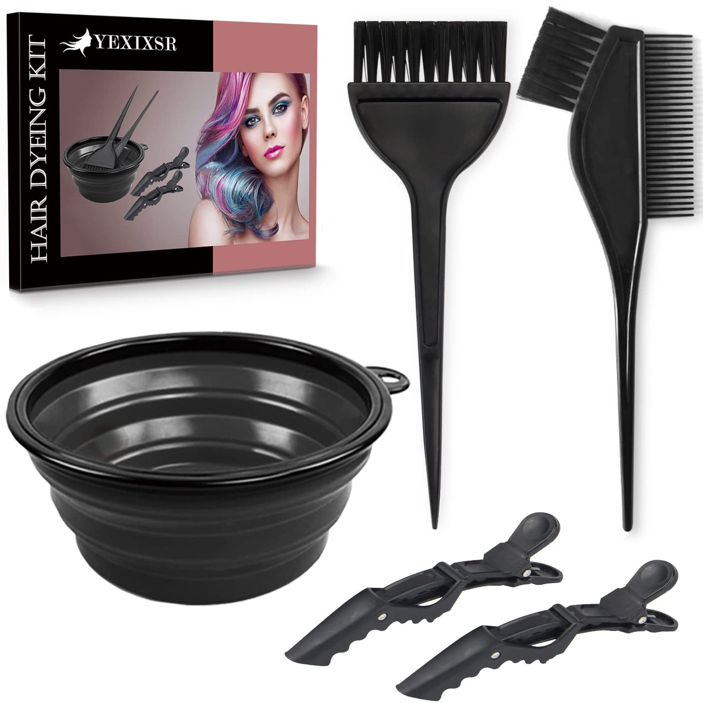 Compact reusable hair bleaching and coloring accessories kit components packed together