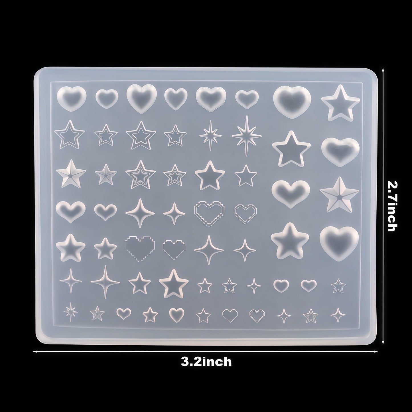 Creative application of the custom molded heart and star shapes onto a vibrant trendy manicure layout.