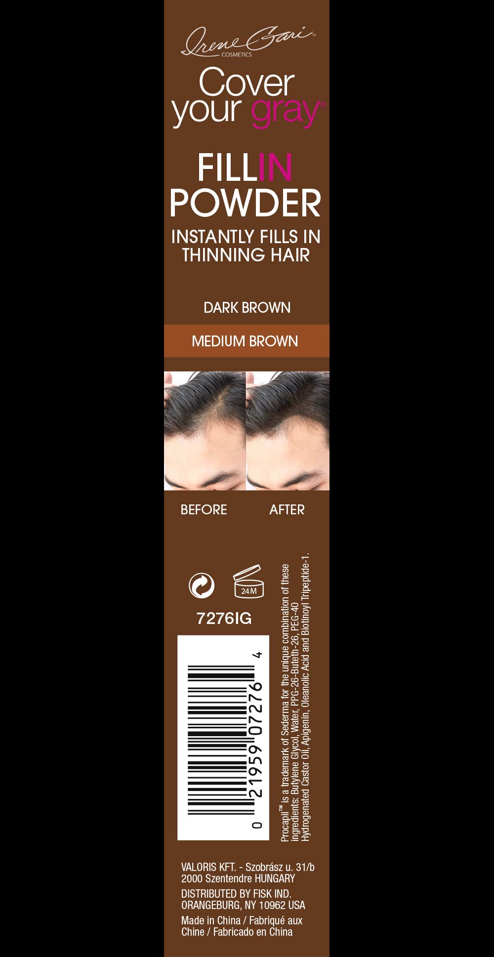 Cover Your Gray Mens Fill in Powder PRO compact opened showing dual shades and applicator