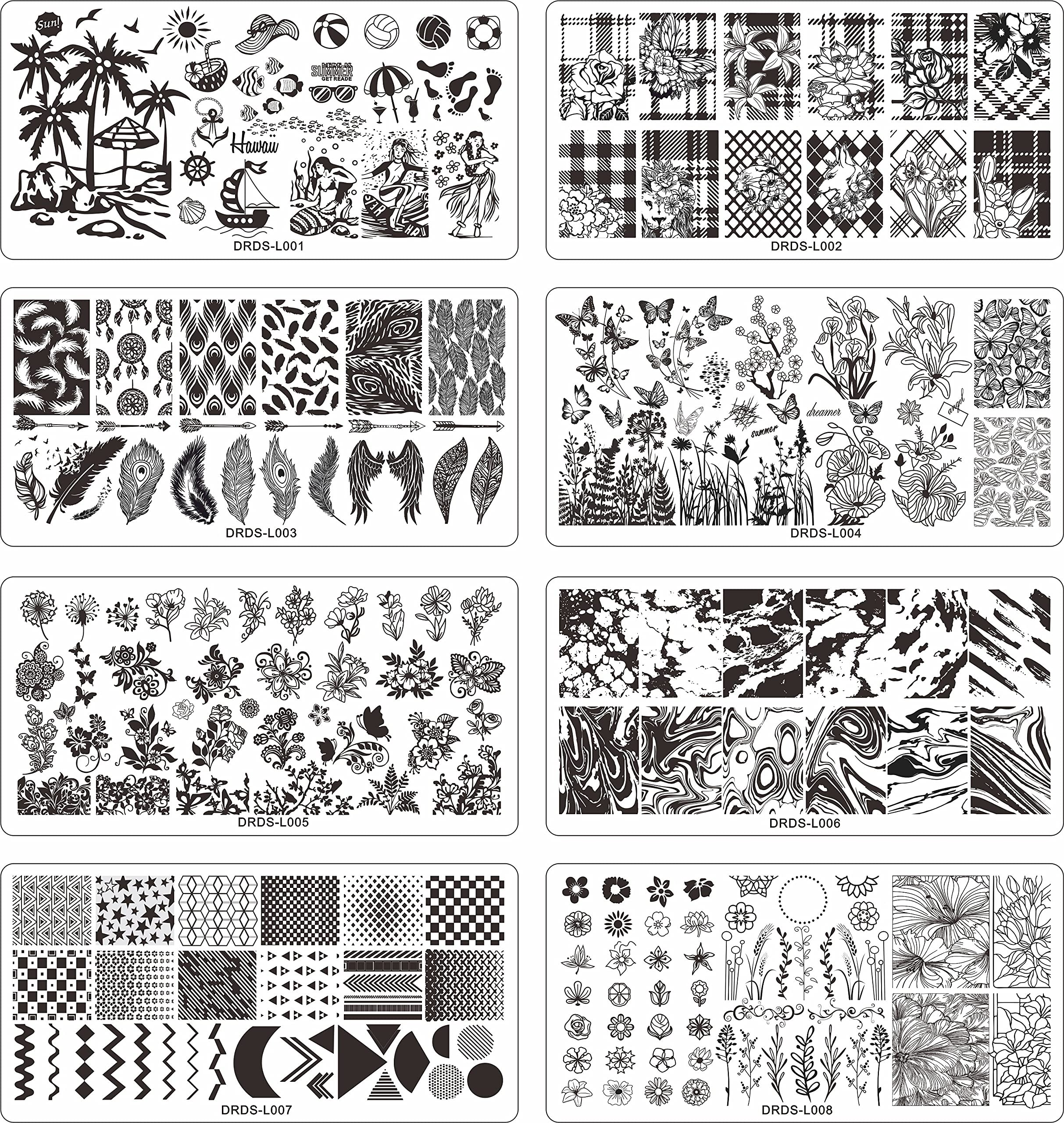 VNC nail art stamping plates featuring flower and animal designs
