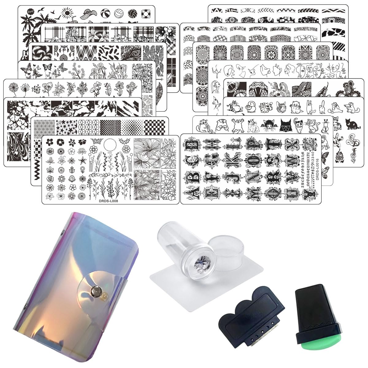 VNC nail stamping kit organized in the included storage bag