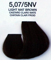 JKS Light Mat Brown 5.07 hair color tube showing precise color code details.