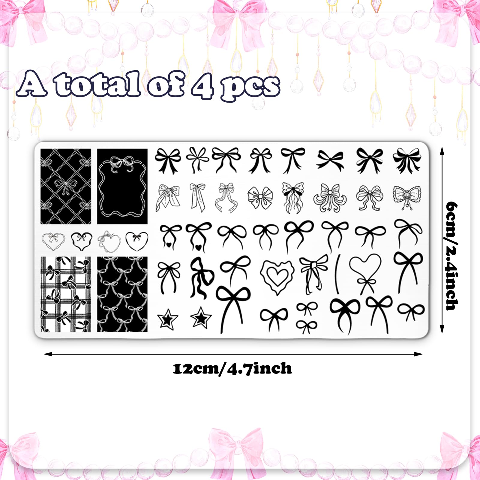 Close up view of the stainless steel heart and bear patterns on the manicure stencils.