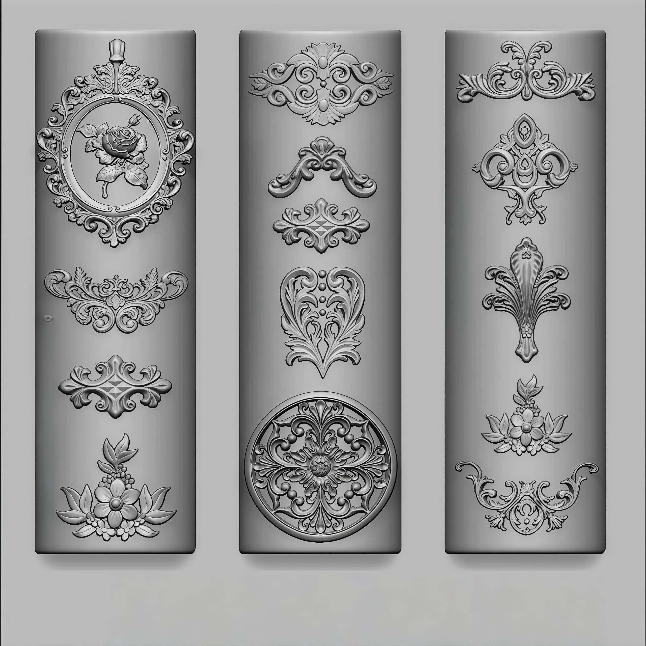 Close up of flexible silicone vintage nail mold displaying detailed baroque filigree designs