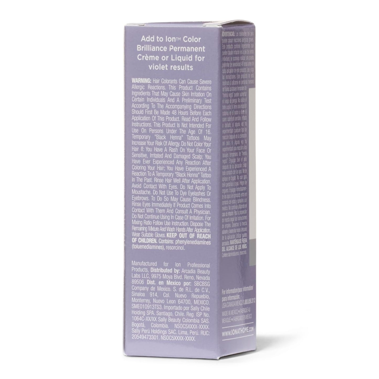 Ion professional violet cream hair color concentrate tube showing product text and net weight details