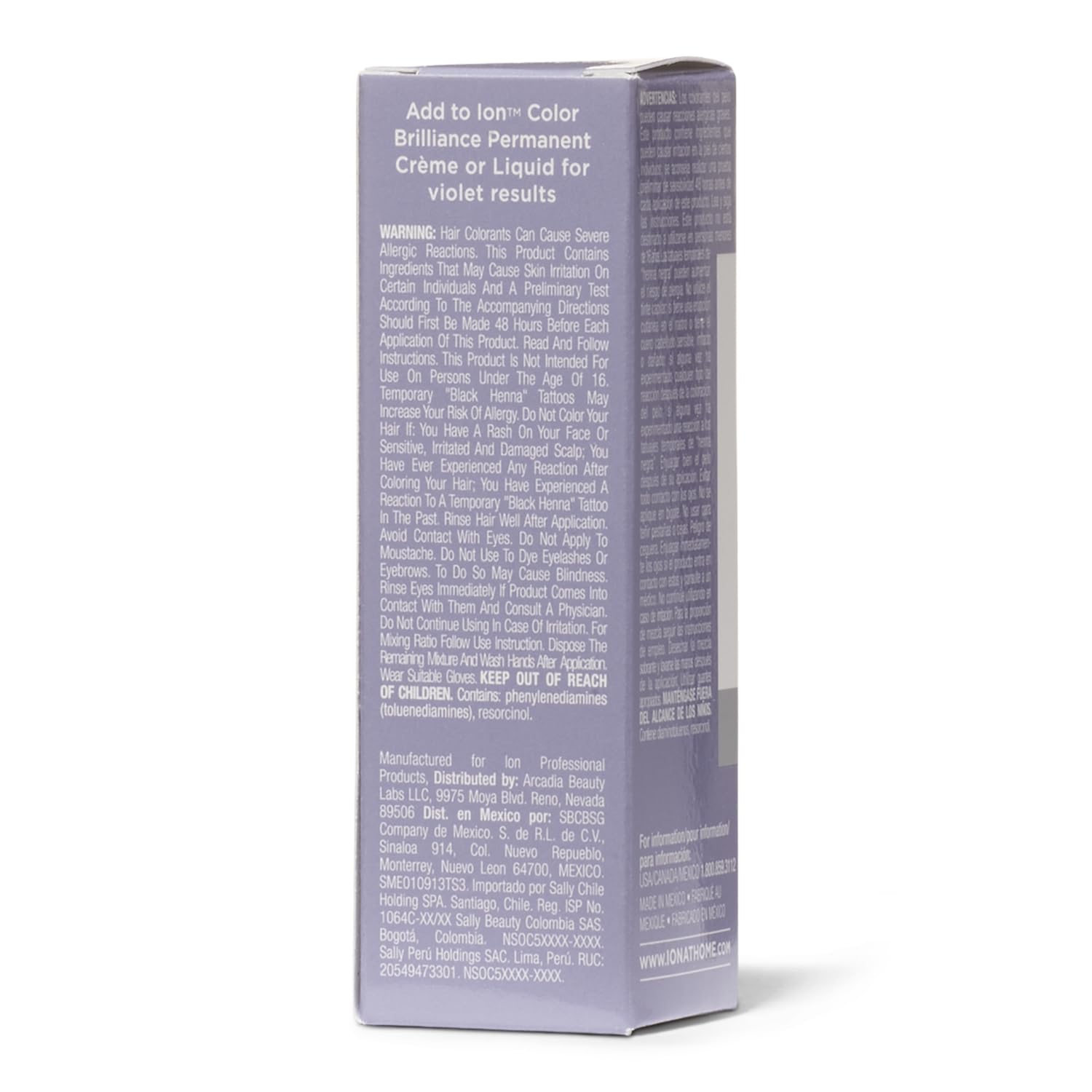 Ion professional violet cream hair color concentrate tube showing product text and net weight details