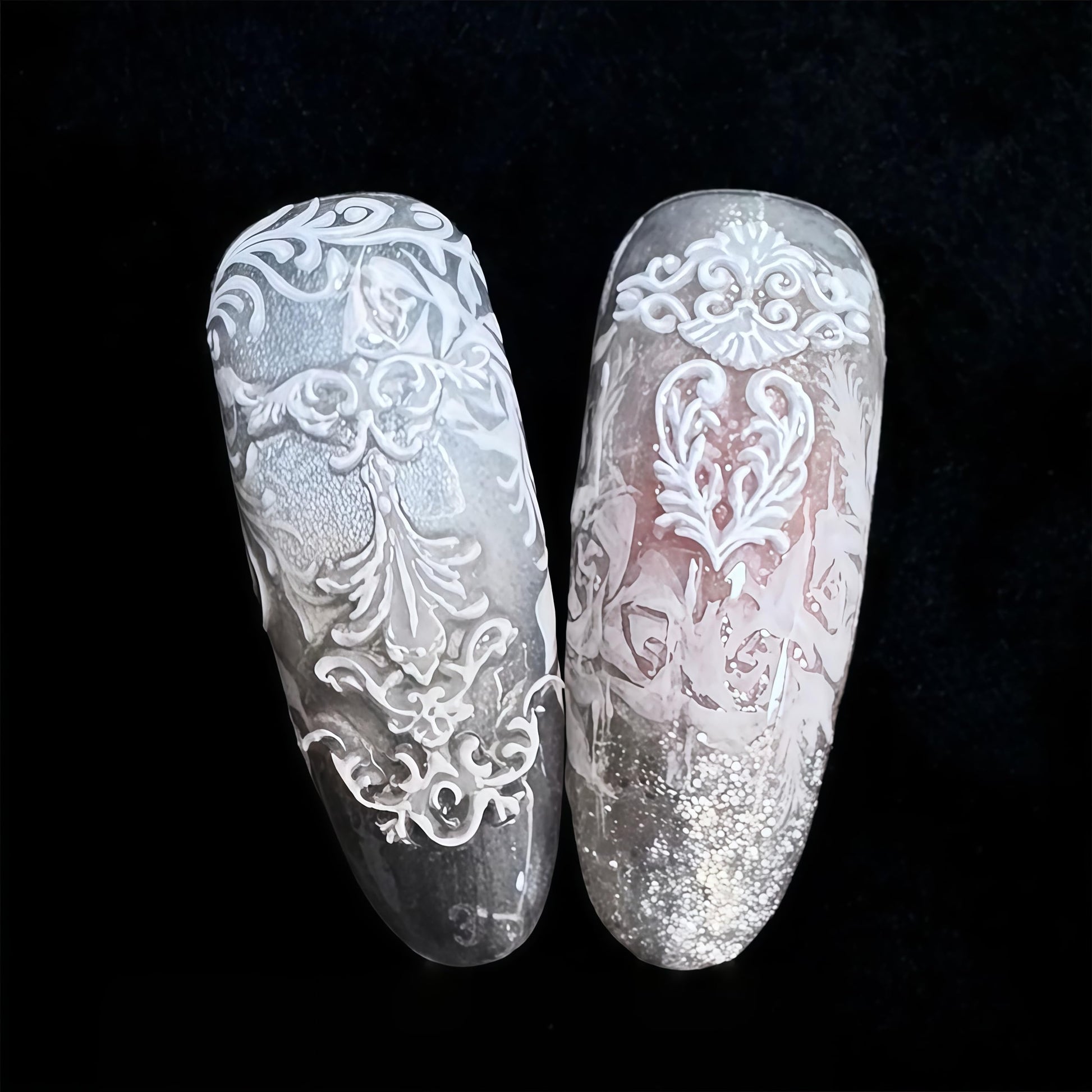 Completed 3D baroque style floral charms freshly released from the flexible silicone tool