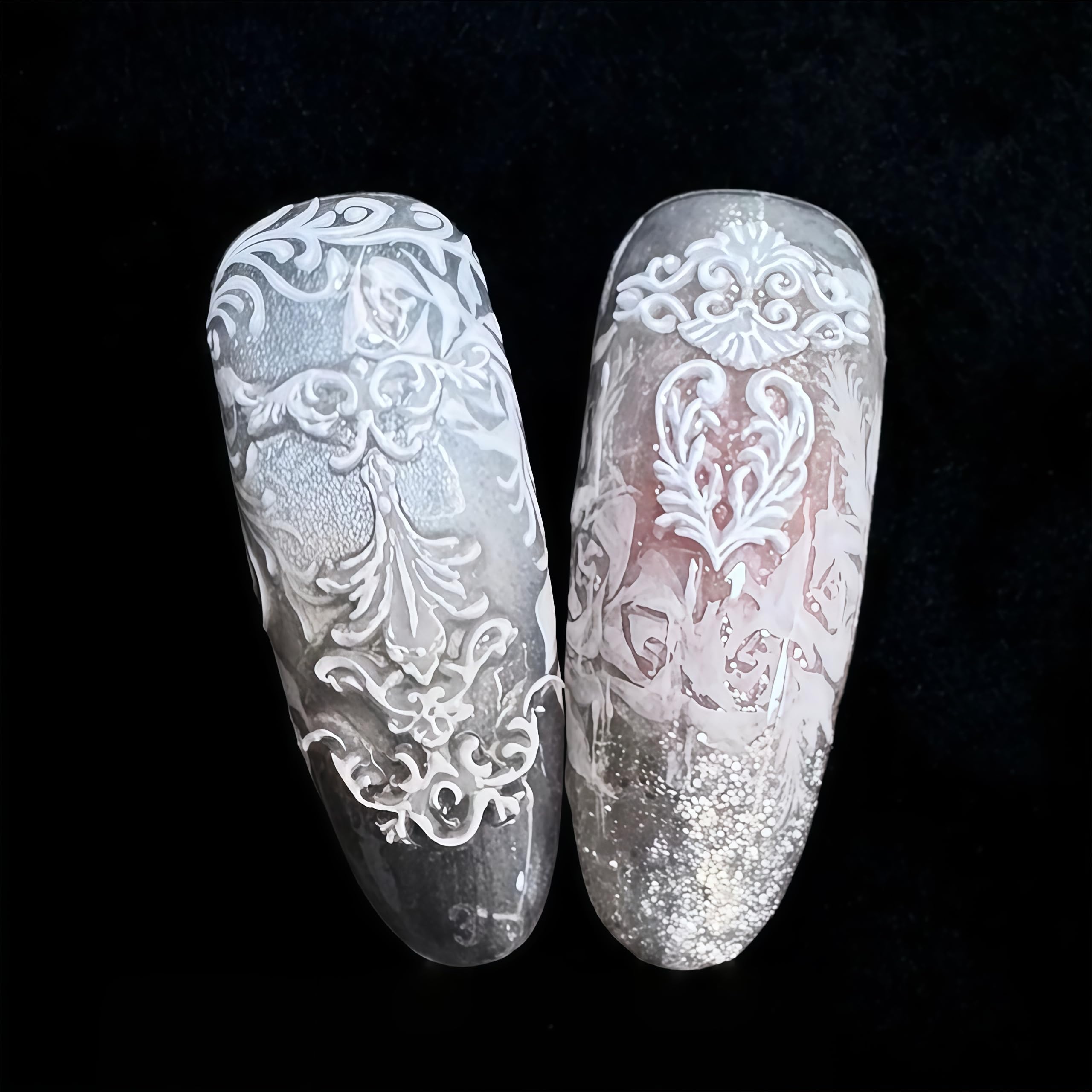 Completed 3D baroque style floral charms freshly released from the flexible silicone tool