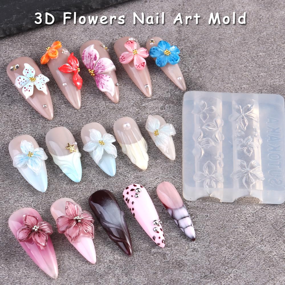 Clear silicone nail carving template with tropical floral shapes for 3D manicures