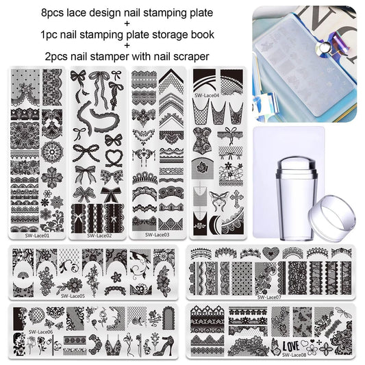 STZPRONAIL French tip silicone stamper tool transferring an intricate lace design onto a manicure.