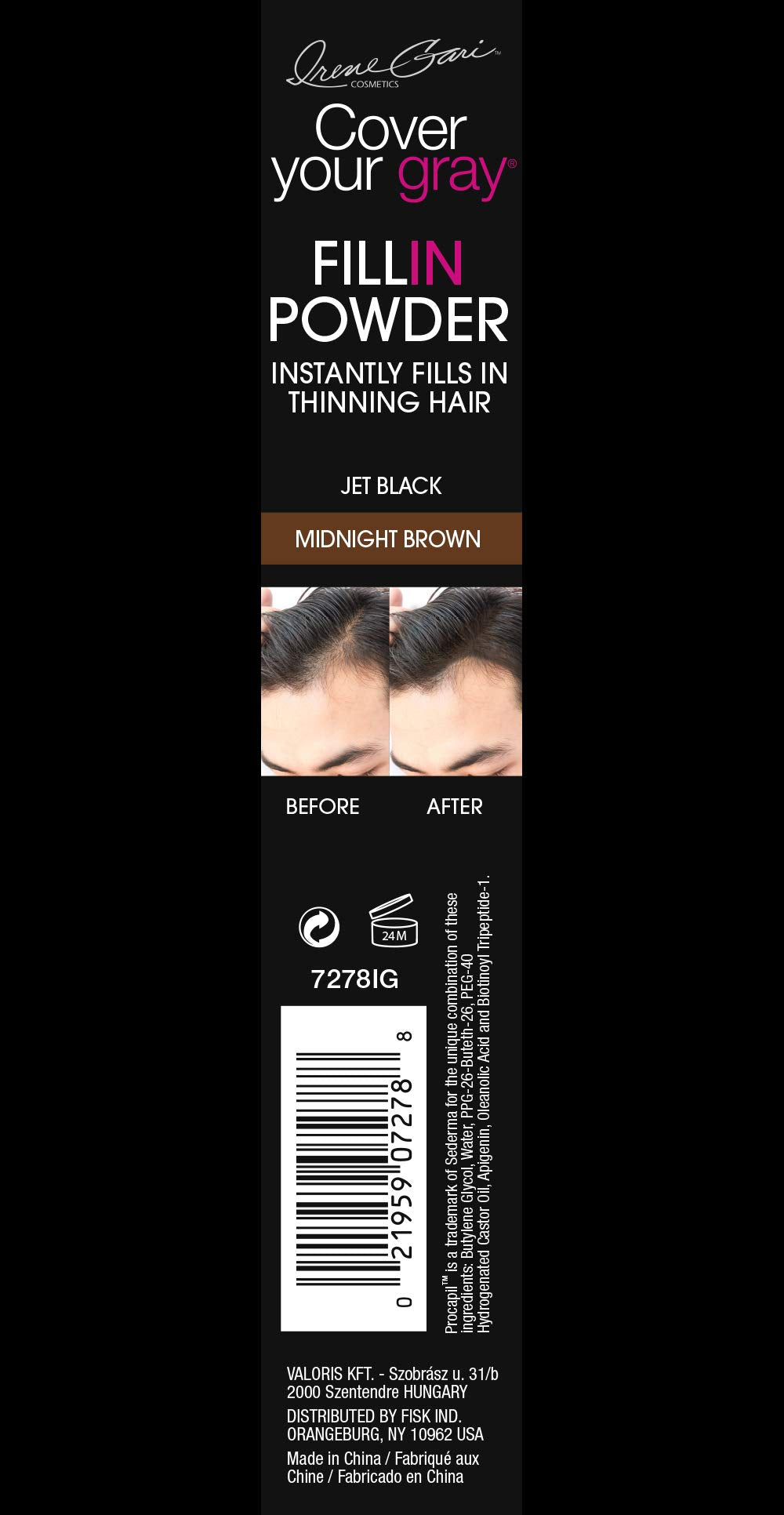 Cover Your Gray dual shade hair thickening powder compact opened with applicator brush