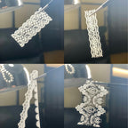 Completed Y2K style manicure featuring white embossed lace and flower charms created with the BHCCXZ mold