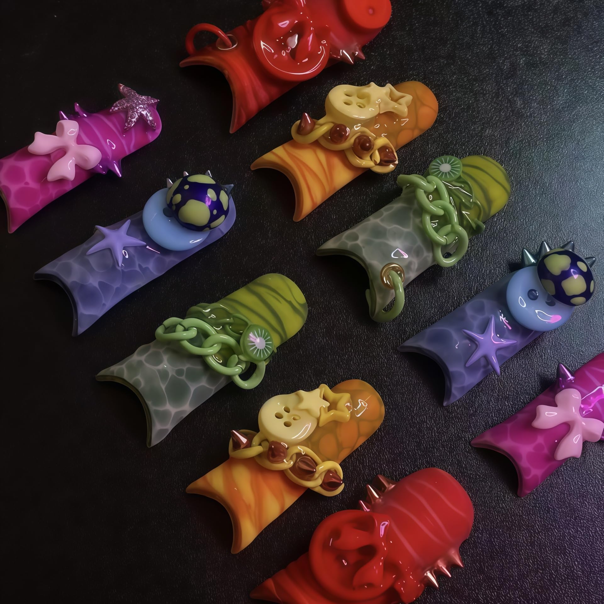 Flexible non stick manicure template featuring miniature resin buckle and star models