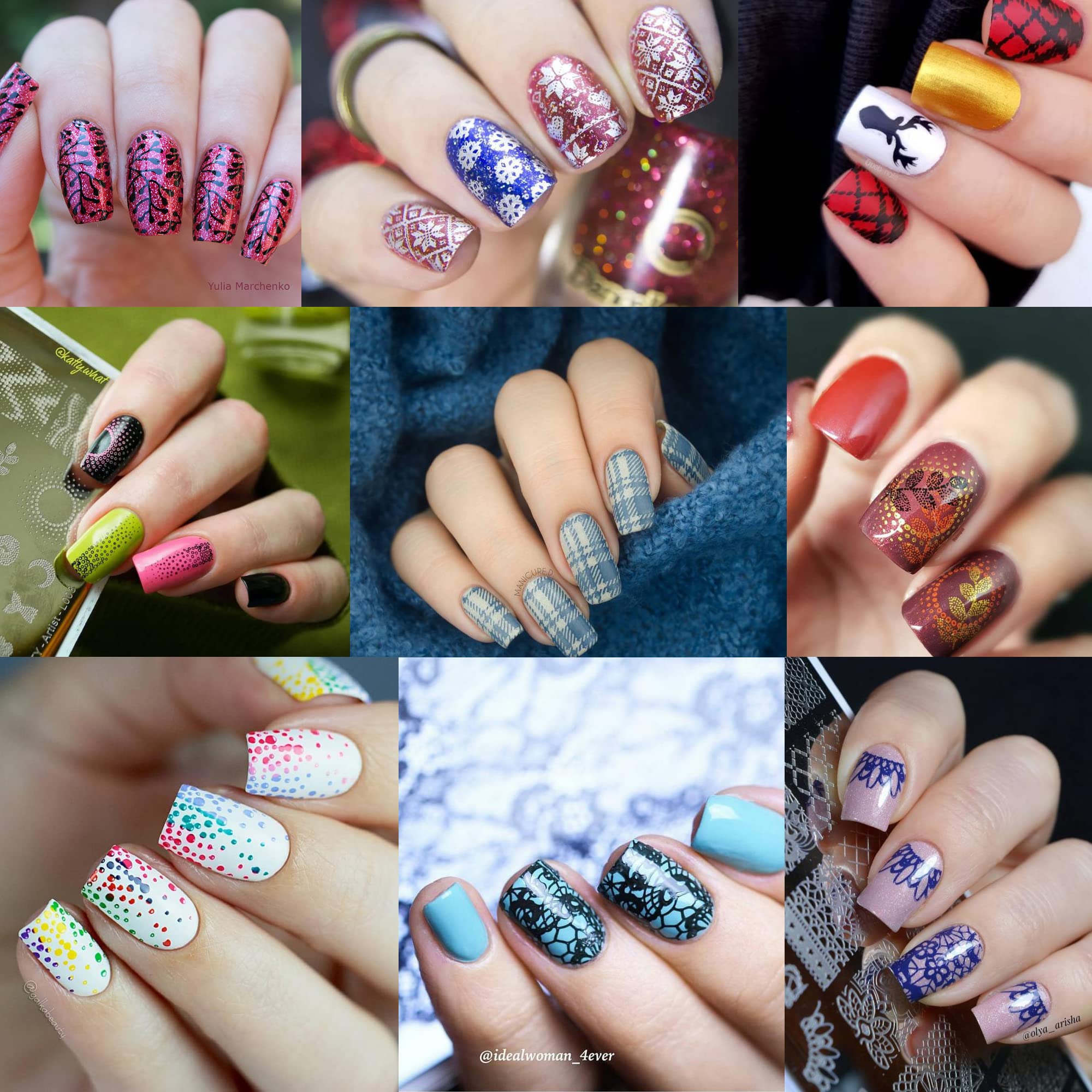Geometric plaid patterns on Born Pretty stainless steel nail plates