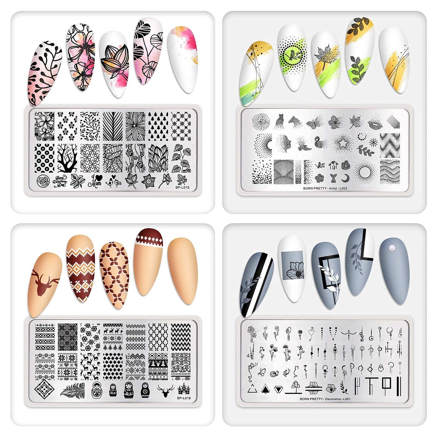 Set of 8 Born Pretty nail art image plates in display