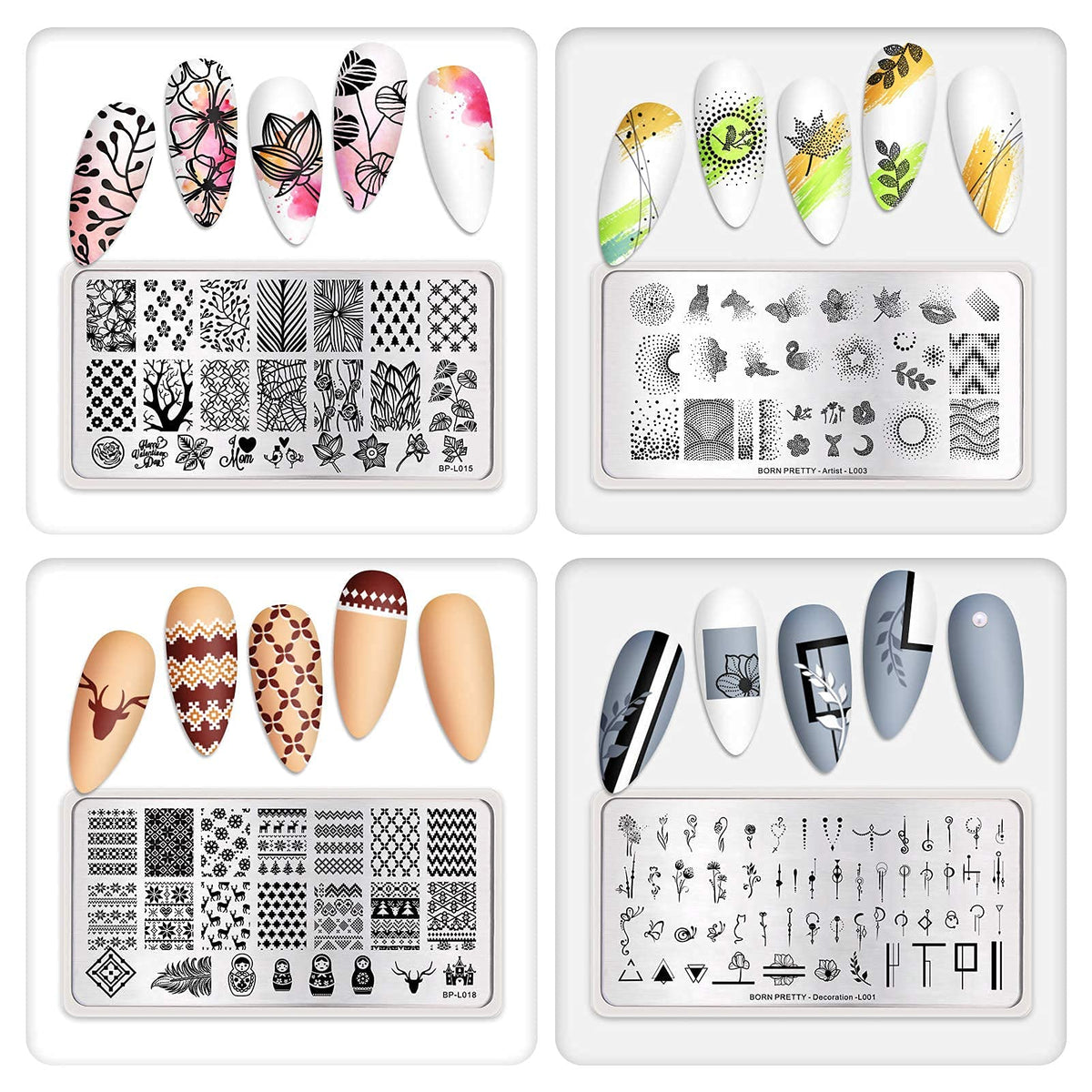 Set of 8 Born Pretty nail art image plates in display