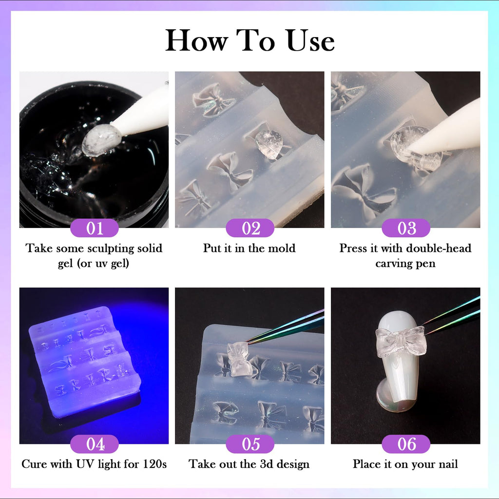 Transparent silicone nail art templates demonstrating high flexibility and easy charm peeling.