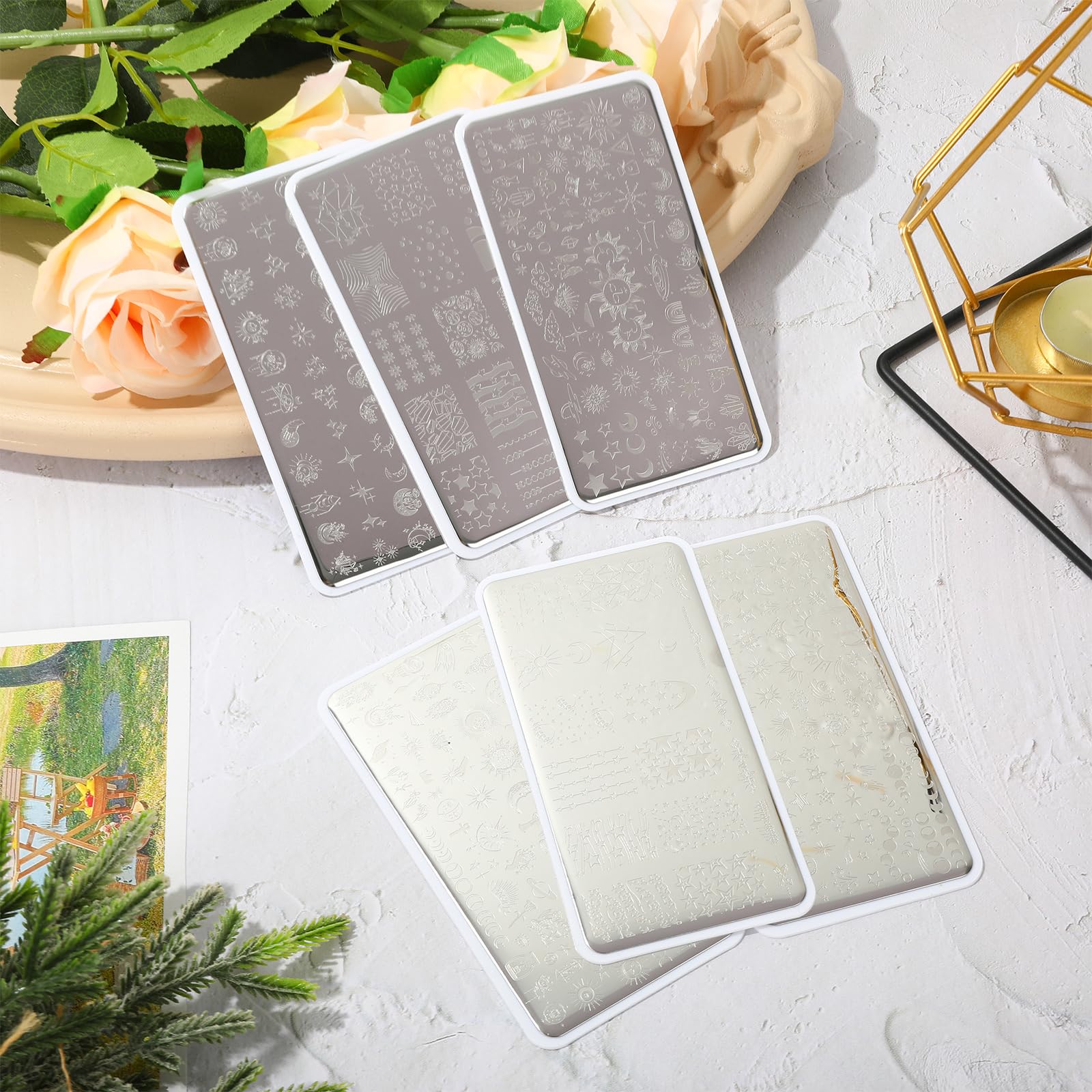 Top view of Whaline nail stamping plates for salon quality art