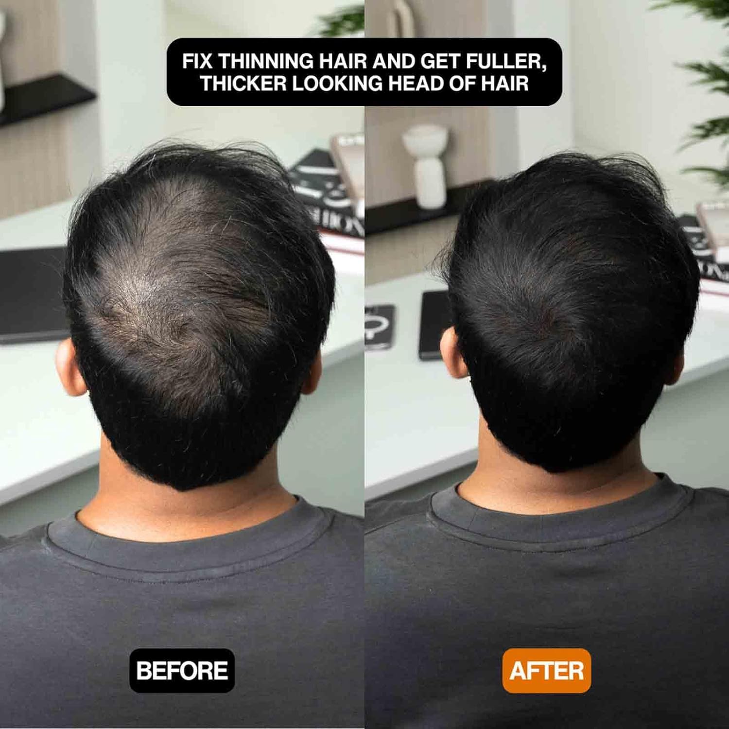 Yipane Hairbear Hair Filler black fibers demonstrating water resistant volume