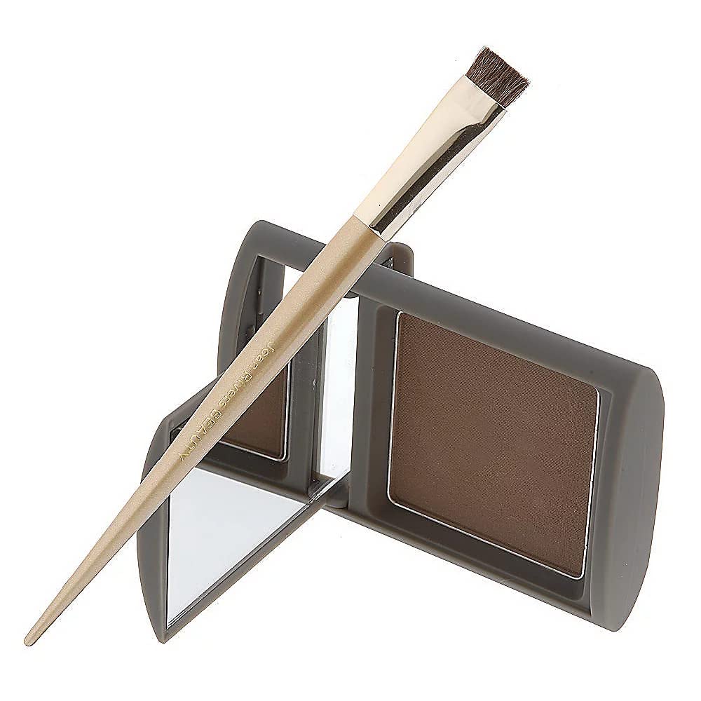 Joan Rivers root touch up powder in red showing the open compact with mirror and specialized dual ended brush
