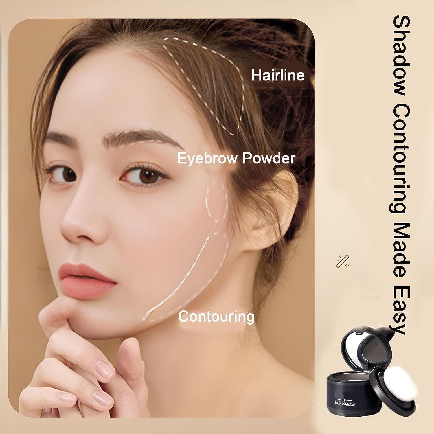 Boldify water resistant root touch up powder swatched on hair line for gray coverage