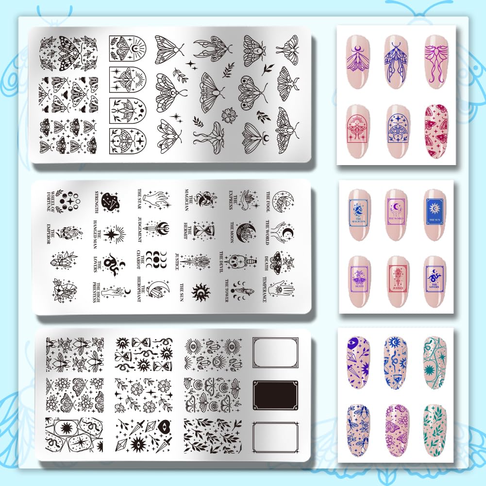 Three piece set of mystical tarot and celestial nail art templates